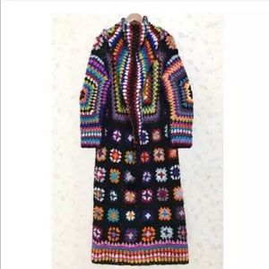Rainbow Crochet duster with long hood